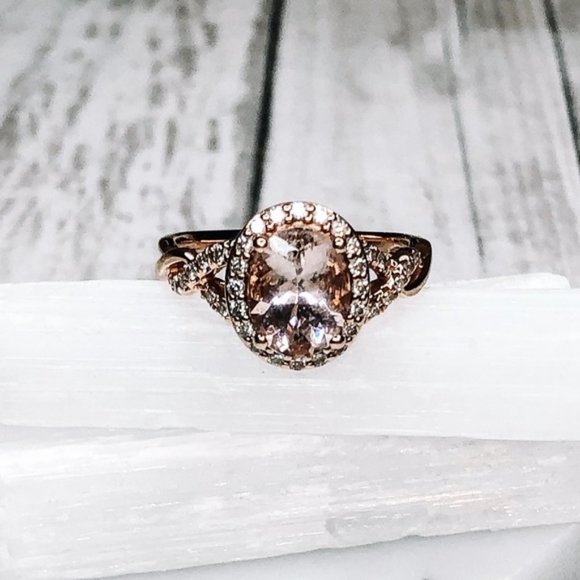 14k Rose Gold morganite and Diamond Ring